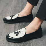 Niulatu MEN DRESS WEDDING OFFICE SHOES SUEDE PATCHWORK PATENT LEATHER SLIP ON TASSEL LOAFER FOR MEN CASUAL SHOES DJSE
