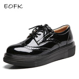 Niulatu Women Brogue Shoes Platform Autumn Patent Leather Black Casual Flats Lady Derby Classic Varnish Oxfords Female Footwear DJSE