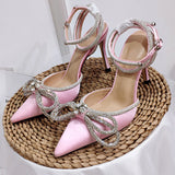 Niulatu Women Shoes Crystal Heel Sandals Sexy High Heels Sandals Summer Party Wedding Shoes Pearls Bowtie Pumps Big Size 42 DJSE