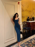 Vintage Sheath Square Neckline Blue Satin Sleeveless 18th Birthday Dress Party Gown Birthday Outfits For Women HZ1214