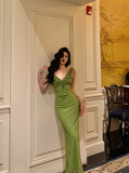 Vintage Mermaid V Neckline Green Floral Sleeveless 18th Birthday Dress Party Gown Birthday Outfits For Women HZ1214