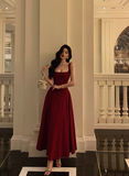 Vintage A Line Square Neckline Burgundy Satin Sleeveless 18th Birthday Dress Party Gown Birthday Outfits For Women HZ1214