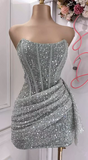 Niulatu Sheath Strapless Pink Sequin Homecoming Dresses Short Birthday Outfits HZ1110