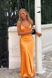Straps Yellow Soft Satin Fitted Long Party HZ0308