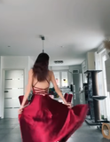 Niulatu A line Halter Long Party Dress Satin Burgundy Prom Dresses SD2417