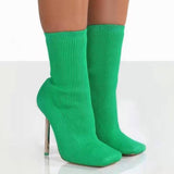Niulatu Fashion Luxury Lady Square toe Short Kitted Boot Female Stiletto High Heels shoes Women Knee Boots DJSE