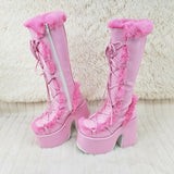 Niulatu High Platform Boots High Chunky Heel Round Toe Mid Calf Boots Elegant Women Casual Outfit Winter Cross Tied Shoes DJSE