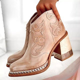Niulatu Women Ankle Boots Low Heel Cool Shoes British Embroidered Design Short Party Footwear Chaussure Femme DJSE