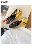 Niulatu Arrival Gold Outer Wear Slippers Women Fashion Slip On Square Toe Stiletto Mules Comfortable Heel Slide For Party Shoes DJSE