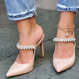 Niulatu Sandals Summer 2025 New Pointed Toe Stiletto Black Sexy Ladies Sandals Rhinestone Sequins Big Size Slippers shoe woman DJSE