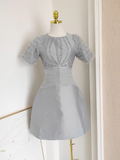 Niulatu A Line Scoop Neckline Silver Gray Satin Dinner Party Dresses Birthday Outfits SD399