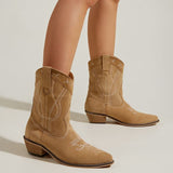 Niulatu Retro Vintage Western Boots Women Autumn Winter Chunky High Heels Cowboy Mid Calf Boots Female Cowgirls Shoes Woman DJSE