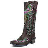 Niulatu Toe Chunky Vintgae Wedding Western Mid Calf Boots For Women Embroidery Cowgirls Cowboy Slip On Shoes Boots DJSE
