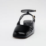 Niulatu Patent Leather Flats Shoes Sexy Squared toe Flat Sandals Office lady Block Heel Shoes Women Ankle Strap Slingbacks DJSE
