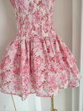 Niulatu A line Strapless Sleeveless Pink Floral Party Dress Short Birthday Outfits SD381