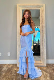 Strapless Pink Fitted Ruffle Long Party HZ0308