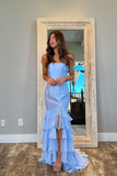 Strapless Pink Fitted Ruffle Long Party HZ0308