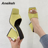 Niulatu Red Women Slides 2025 Shoes Shallow PU Fashion Casual Square Heel Concise Outside Peep Toe Solid New Size DJSE