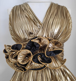 Niulatu Sheath V Neckline Gold Ruffles Long Prom Dresses Birthday Outfits SD367