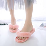 Niulatu Fluffy Slippers Women Cozy Faux Fur Cross Indoor Floor Slides Flat Soft Furry Shoes Ladies Female Celebrities Flip Flops DJSE
