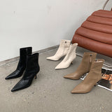 Niulatu Women Ankle Boots Sock Botas Thin High Heels Black White Khaki Stretch Shoes Ladies Party Pumps Zipper Size DJSE