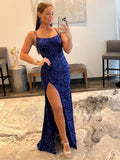 Niulatu Spaghetti Straps Long Sequins Prom HZ1007