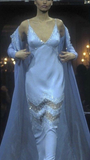 Niulatu Blue Sequins Satin Plicing Prom Dress Spaghetti Straps Evening Gown HZ1007