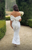 Niulatu White Strapless Sheath Mermaid Evening Dress Prom Dress With Bow HZ1007
