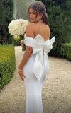 Niulatu White Strapless Sheath Mermaid Evening Dress Prom Dress With Bow HZ1007