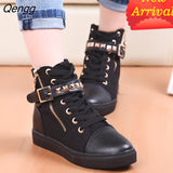 Niulatu High Top Black White Boots Shoes Women Casual Platform Vulcanized Flats Shoes PU Leather Sneakers Zapato Mujer DJSE