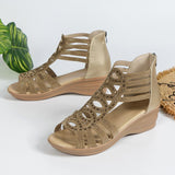 Niulatu Fashion Retro Rhinestone Wedge Sandals Outdoor Hollow Zipper Sandals 2025 Summer New Casual Roman Sandals Women's Shoes DJSE
