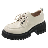 Niulatu women platform shoes Small Leather Shoes Female 2025 Wild Thick High Heel Retro Work Shoes Spring Low Single Shoe DJSE