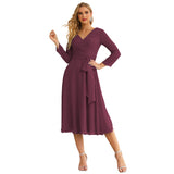 Niulatu Chiffon Bridesmaid Dress V-Back Waist Belt Formal Prom Gown Mother of The Bride Wedding HZ1007