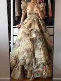 Niulatu Princess Square Neckline Floral Green Long Ruffles Prom Dresses Birthday Dress SD578