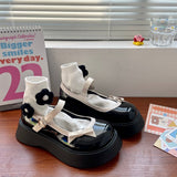 Niulatu on heels 2025 new platform shoes kawaii heart buckle lolita shoes uniform bow thick heels Mary Jane shoes women's shoes DJSE