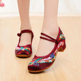 Niulatu Women All-match Embroidered Shoes Ladies Dance Wedding Shoes Ethnic Style Hanfu Mid-heel Pumps DJSE