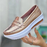 Niulatu Women's Vulcanized Shoes Platform Ladies Flat Walking Shoes Slip-on Shallow Pu Leather Causal Female Flats Comfort Woman DJSE