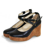 Niulatu Women Pumps Brown Punk Chunky Platform Mary Jane Shoes High Heels Cross-tied Pu Round Toe Buckle Plus Size Goth Shoes DJSE