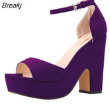 Niulatu Ankle Strap Sandal 12cm Women Pumps Sexy Peep Toe Square High Heels Woman Shoes Flock Platform Wedding Shoes DJSE