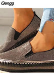 Niulatu Women Autumn Sequined Round Toe Flats Sneakers Luxury Glitter Crystal Slip On Loafers Platformvulcanized Shoes Sewing Lazy Shoes DJSE