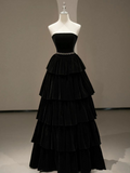Niulatu Black A-line Layered Evening Dress Black Strapless Evening Gown HZ1007