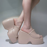 Niulatu Women Brand Platform Sandals Shoes Strappy Heels Wegdes Heeled Shoes Design Punk Cool Chunky Buckle Casual Black White Shoes DJSE