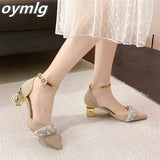 Niulatu women's 2025summer new fashion pointed toe rhinestone hollow stiletto shoes one word buckle sandals designer sandals DJSE