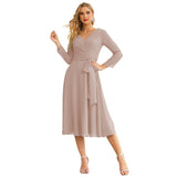 Niulatu Chiffon Bridesmaid Dress V-Back Waist Belt Formal Prom Gown Mother of The Bride Wedding HZ1007