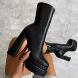 Niulatu Chunky High Heels Ankle Shoes for Women Punk Style Zipper Thick Platform Elasticity Microfiber Boots Botines Mujer DJSE