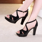Niulatu 32-43 Block High Heels Gladiator Sandals Women Shoes Suede 2025 Summer Sexy Platform Shoes for Office Dance Model DJSE