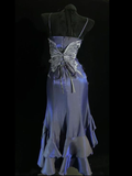 Niulatu Purple Mermaid 3D Flowers Evening Dress Spaghetti Straps Prom Dress HZ1007