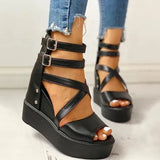 Niulatu Hot Women Open Toe Buckle Zipper Rivet Casual Shoes Solid Chunky Sandals Women Punk Summer Sandals DJSE