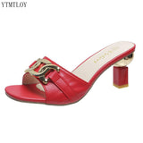 Niulatu Women's Slippers Sandals Shoes Female Golden Metal Chain Ladies Fashion Casual Slides Mules Ytmtloy Indoor Zapato Mujer DJSE
