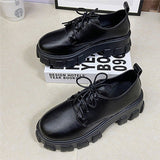 Niulatu Women Platform Flat Oxford Shoes Black Lace Up Leather Casual Round Toe Spring Autumn Shoes Heighten Waterproof Shoes Plus Siz DJSE